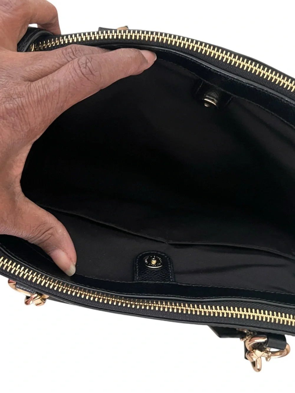 Coach Black Leather Satchel with Gold Accents
